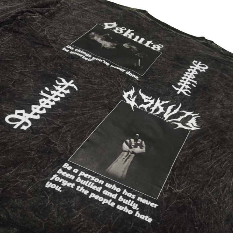 GSKUTS. Tshirt/Kaos Washed Black White Oversized Graphic Metal