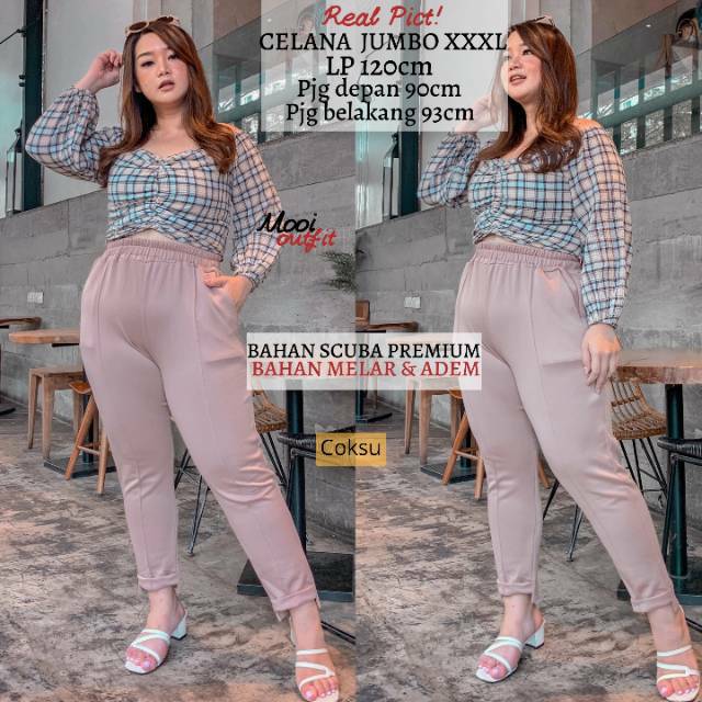 Mooi Outfit - Celana Jumbo Scuba Xxxl - Celana Jumbo Wanita Celana Bigsize Wanita / Celana Kantor Jumbo Wanita