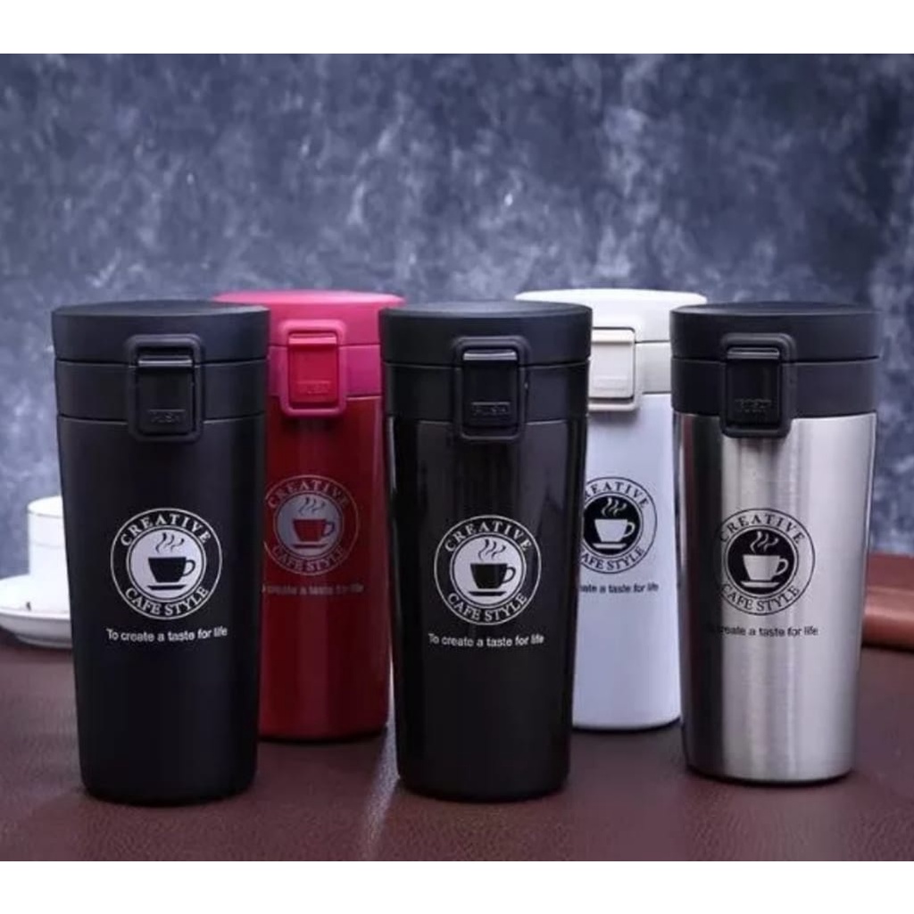 Termos Coffee Mug 380ml Tumbler Kecil Mini Stainless Steel Vakum-Botol minum Viral Design Terbaru Kekinian Berkualitas Thermos Kopi Tahan Lama Untuk Penyimpanan Tahan Air Panas Dan Dingin 24 Jam High Quality