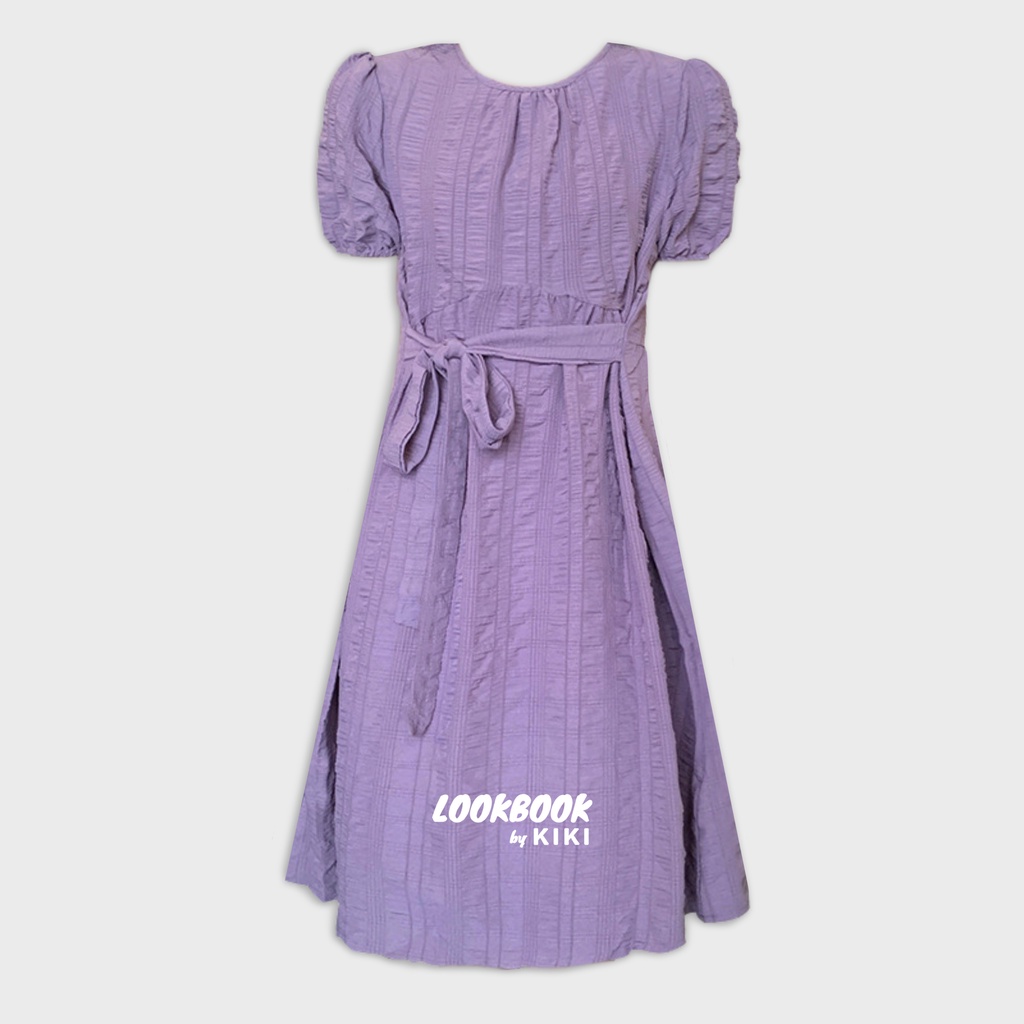 Kiki - Puff Sleeve Crinkle Midi Dress - Fashion Trends 2022 / Gaun / Lenganbalon Kerut / Purple Ungu
