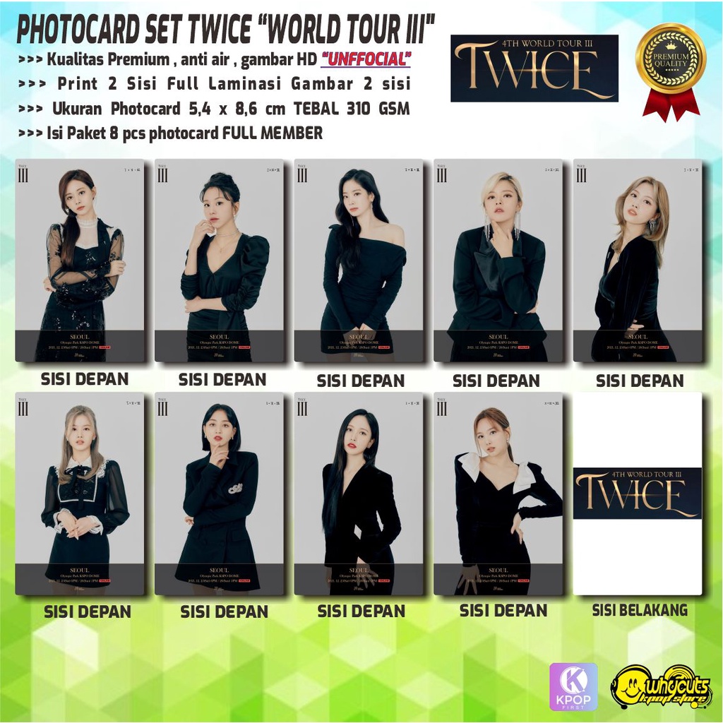 PHOTOCARD SET PREMIUM KPOP TWICE / SEASON GREETING 2022 / WORLD TOUR III / PRINT 2 SISI LAMINASI ISI 9 PCS