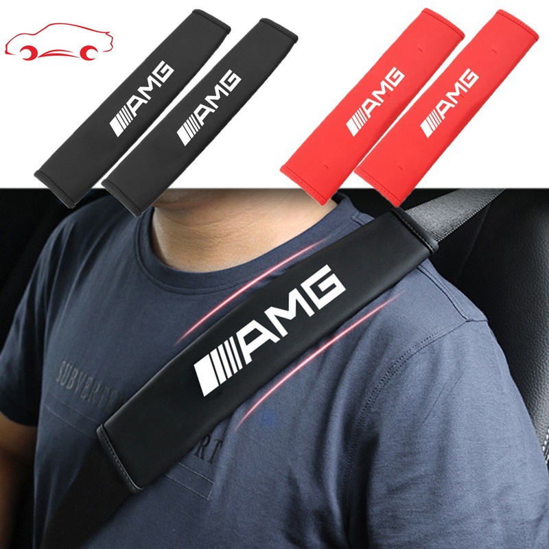 AMG Car Seat Belt Cover Universal Leather Auto Safety Belt Shoulder Protector Strap Pad Cushion Cover For Mercedes Benz AMG E200 W210 W203 W124 W204 W211 W123 W205 W212 W203 C200 E350 A180 CLA A45 E240 E250 C200 GLC