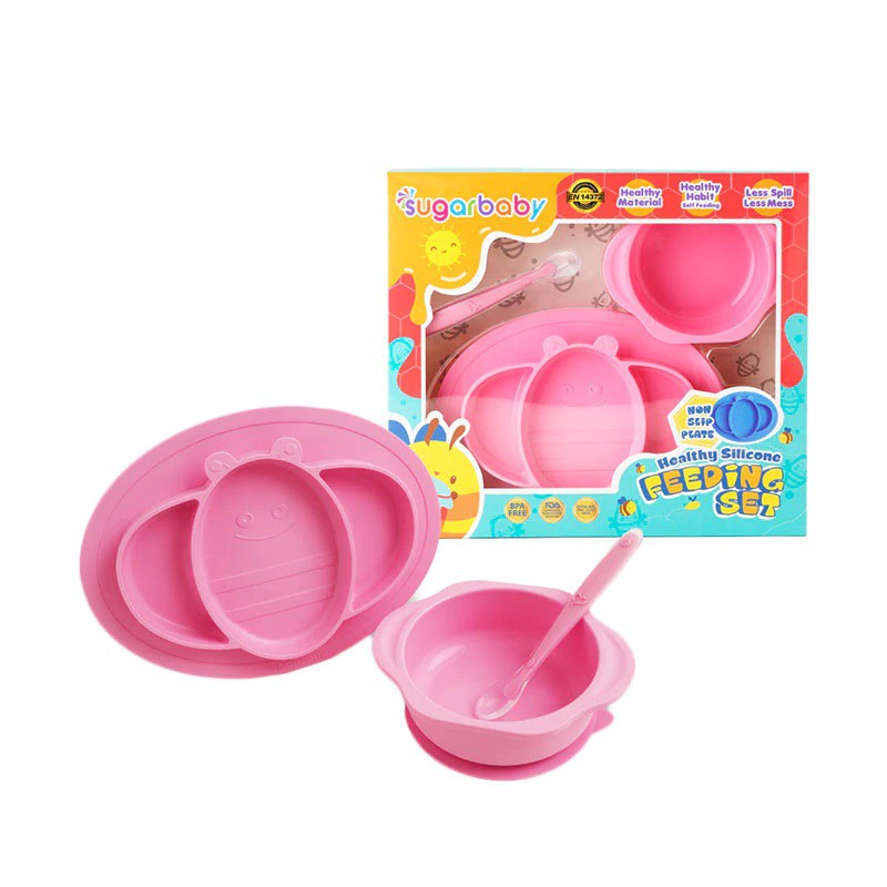 Sugar Baby Healthy Silicone Feeding Set - Mangkok + Piring + Sendok Silikon (Isi 3)