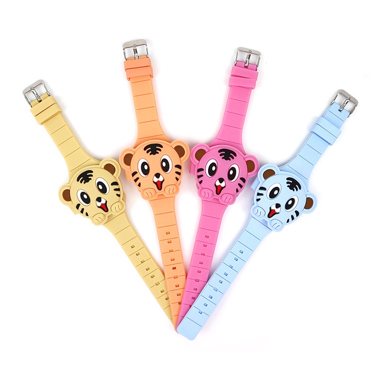 Jam Tangan Anak Desain Tiger Dengan Lampu LED Bahan Silikon