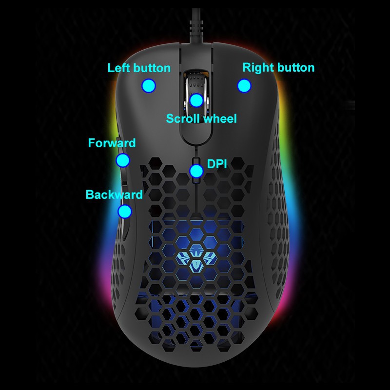Mouse Gaming Honey Comb AULA F-810 RGB effects-6400DPI-Macro-7Buttons