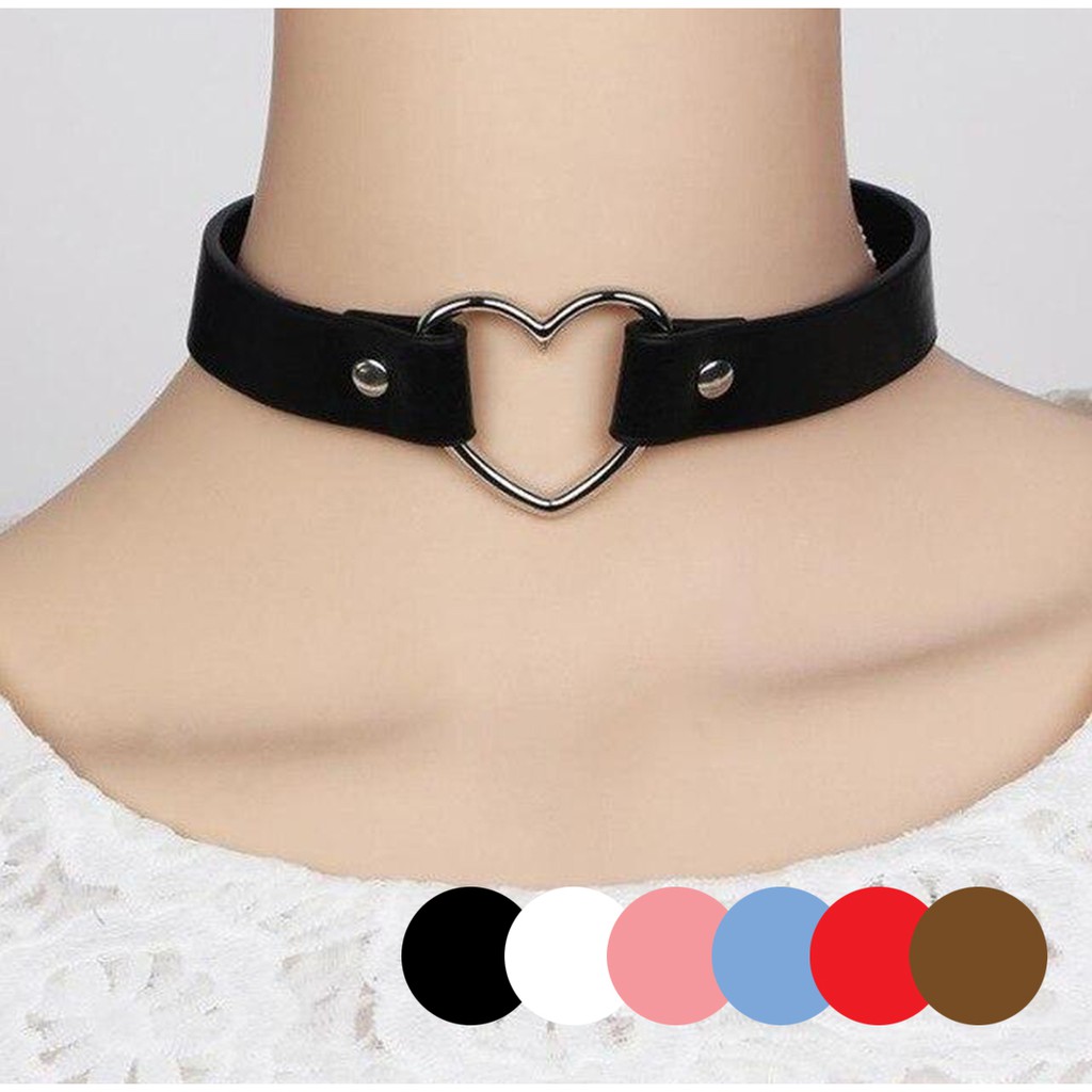 CH-02 kalung choker love heart hati kulit belt gesper pu leather chocker jepang korea punk