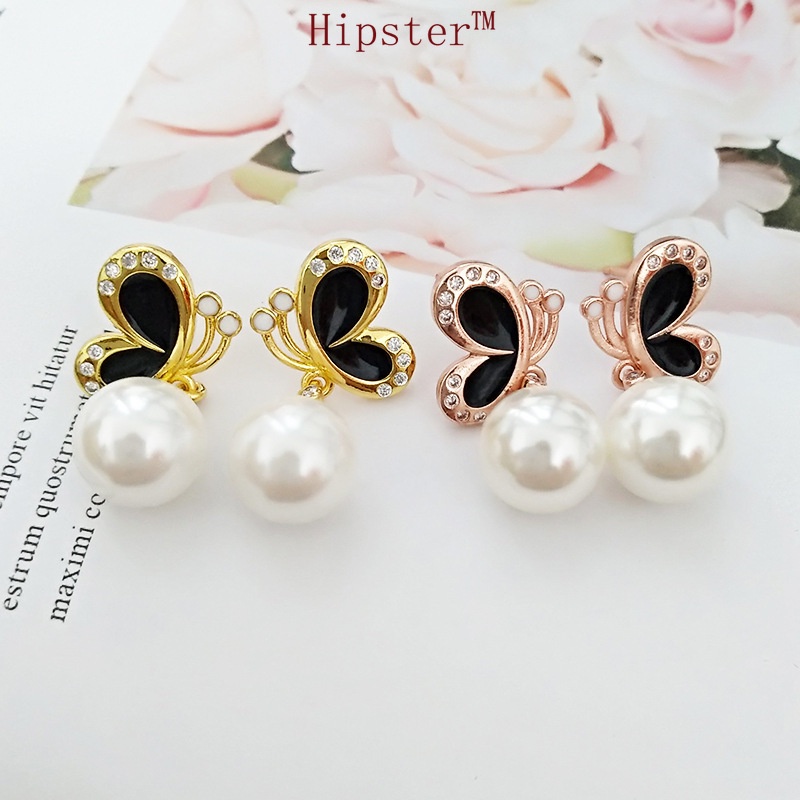 Hot Sale Natural Freshwater Pearl Butterfly Socialite Style Inlaid Zircon New Studs