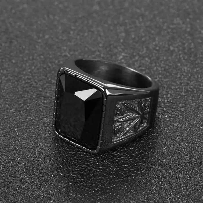 [Bayar di Tempat] Cincin Pria Batu Black Onyx Warna Hitam