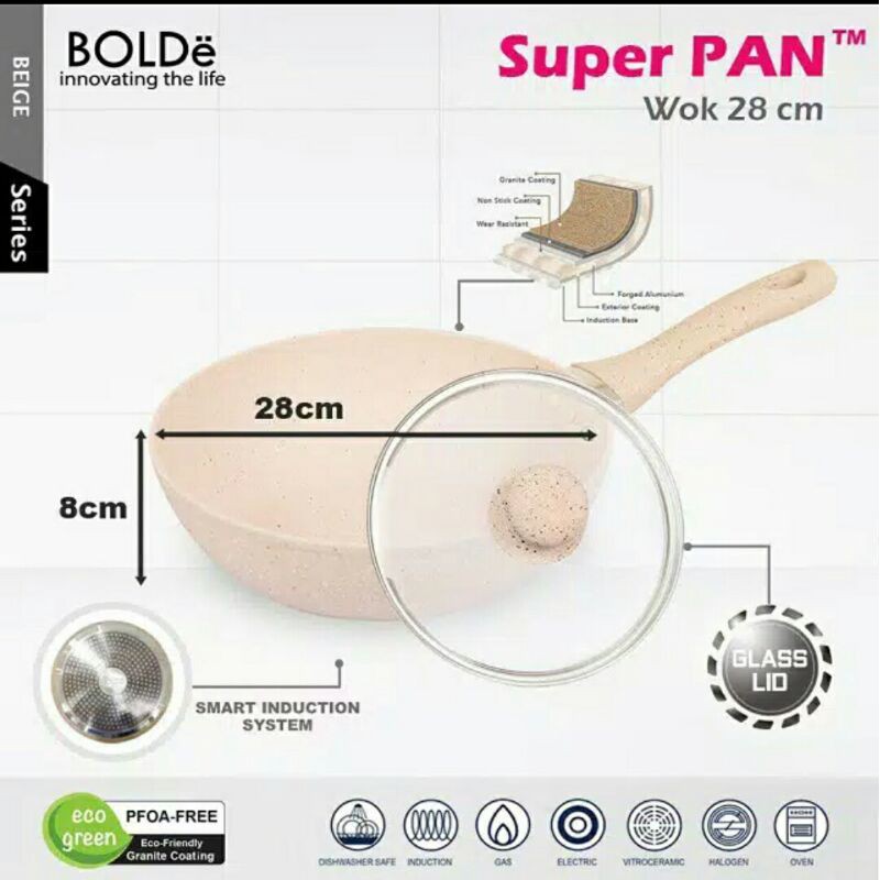 SUPERPAN BOLDE GRANITE SERIES 28CM + GLASS LID