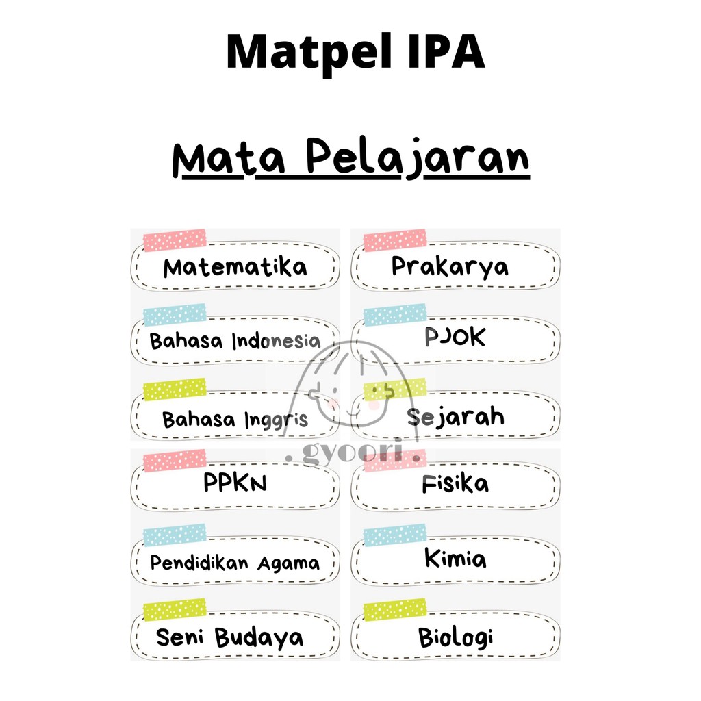 (NO CUSTOM/NO REQUEST) Sticker Mata Pelajaran Set Sticker Sekolah Aesthetic Murah