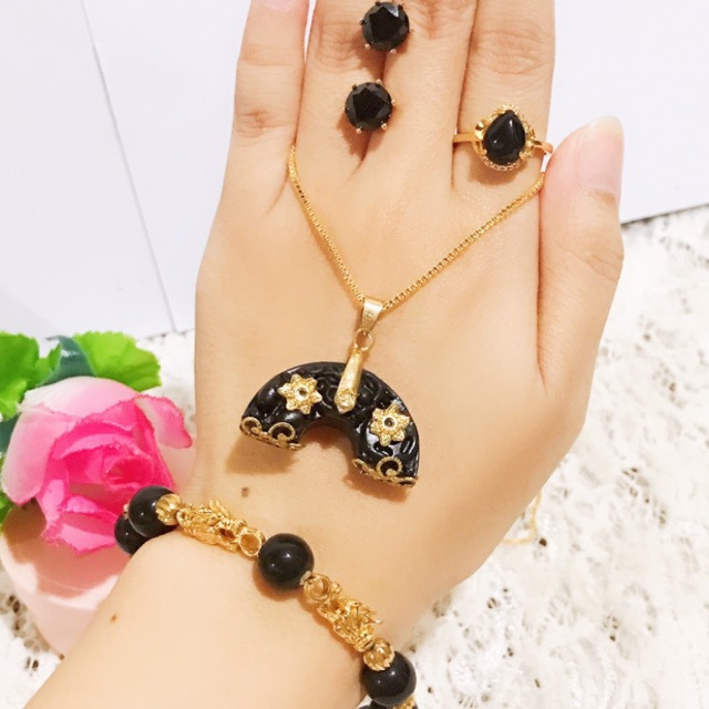 set giok lapis emas permata giok hitam gelang giok naga 88
