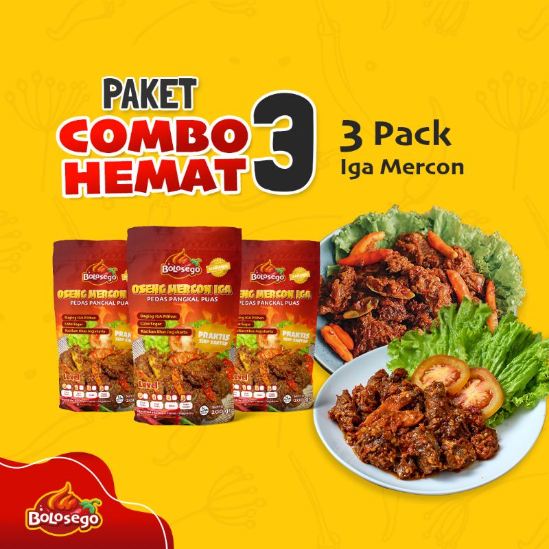 BERGARANSI! COMBO HEMAT 3 (3 PACK OSENG MERCON). FULL DAGING IGA. @200 GRAM! BOLOSEGO