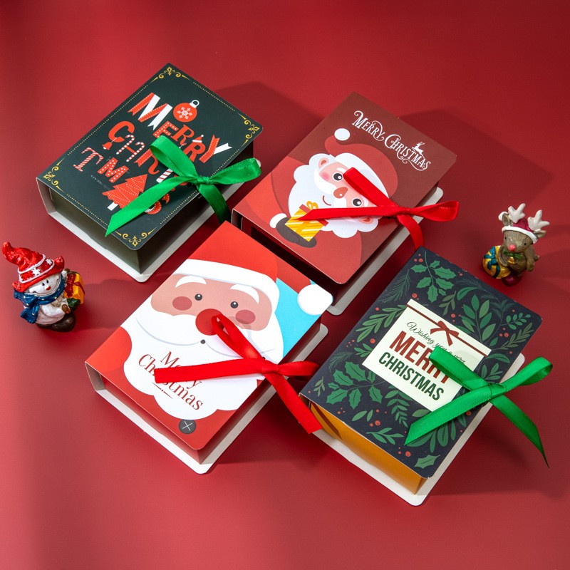 1Pcs Christmas Book Shape Boxs Gift Bag Candy Box