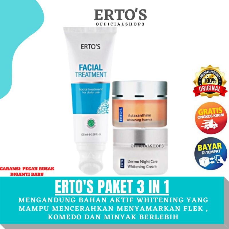Erto's Paket Whitening Flek Hitam Komedo Dan Wajah Berminyak 3in1 ( Facial Treatment, Asta, NC)