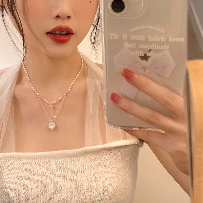 Kalung Choker Liontin Manik-Manik Mutiara Hati Gaya Korea Untuk Wanita