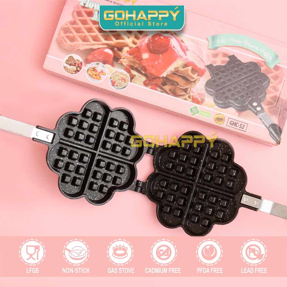 LOYANG FLOWER WAFFLE MAKER anti lengket Gohappy Cetakan kue wafel modern GH-C52