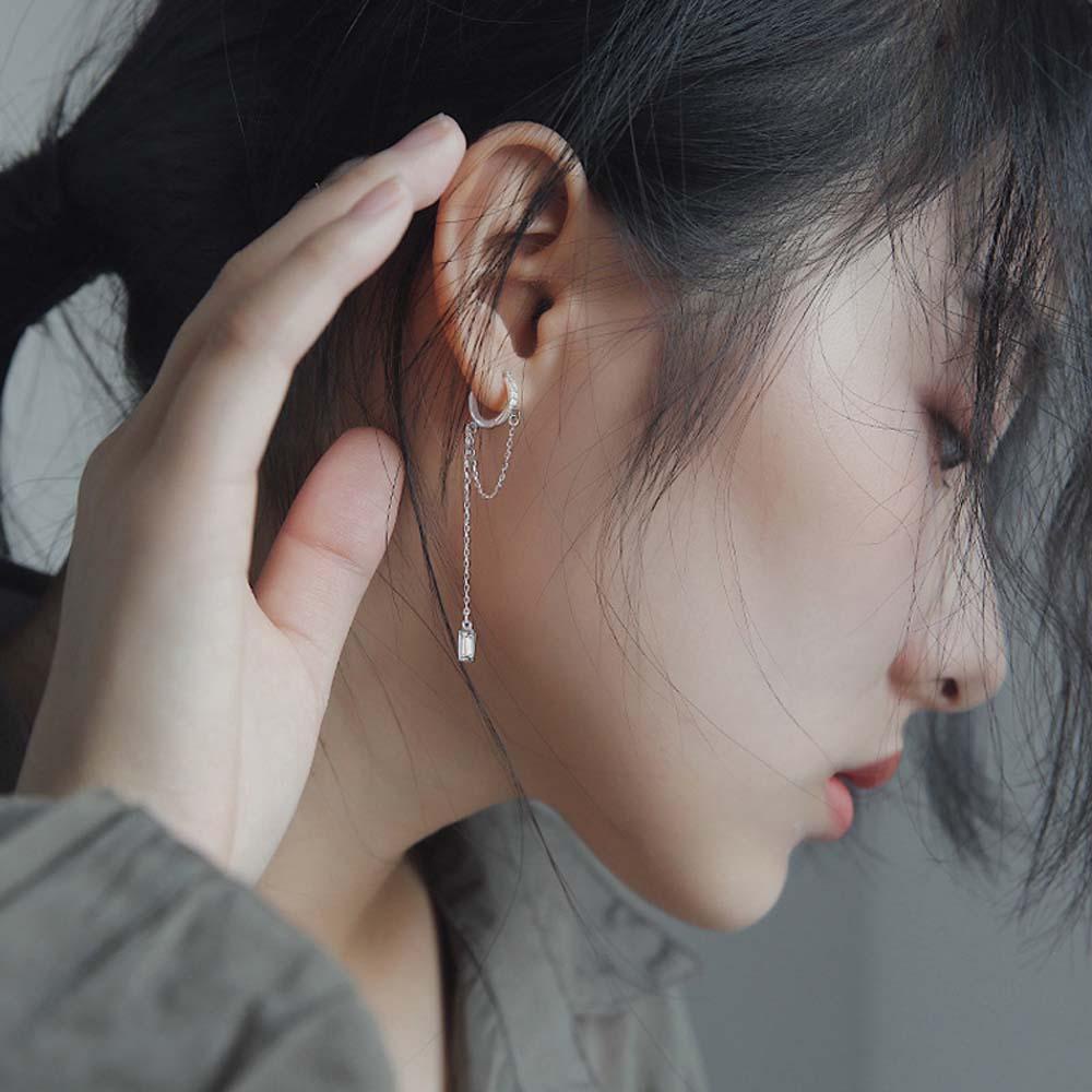 Needway   Anting Hoop Kepribadian Trendi Rumbai Panjang Berlian Lingkaran Geometris Perhiasan Fashion