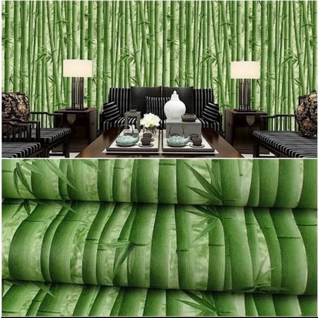 Wallpaper Bambu Rotan Jarang Daun Hijau IMPORT 1 roll