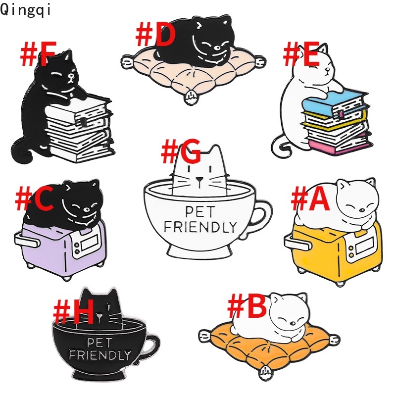 Bros Pin Enamel Desain Kartun Kucing Hitam Buku Kopi Untuk Aksesoris Kerah