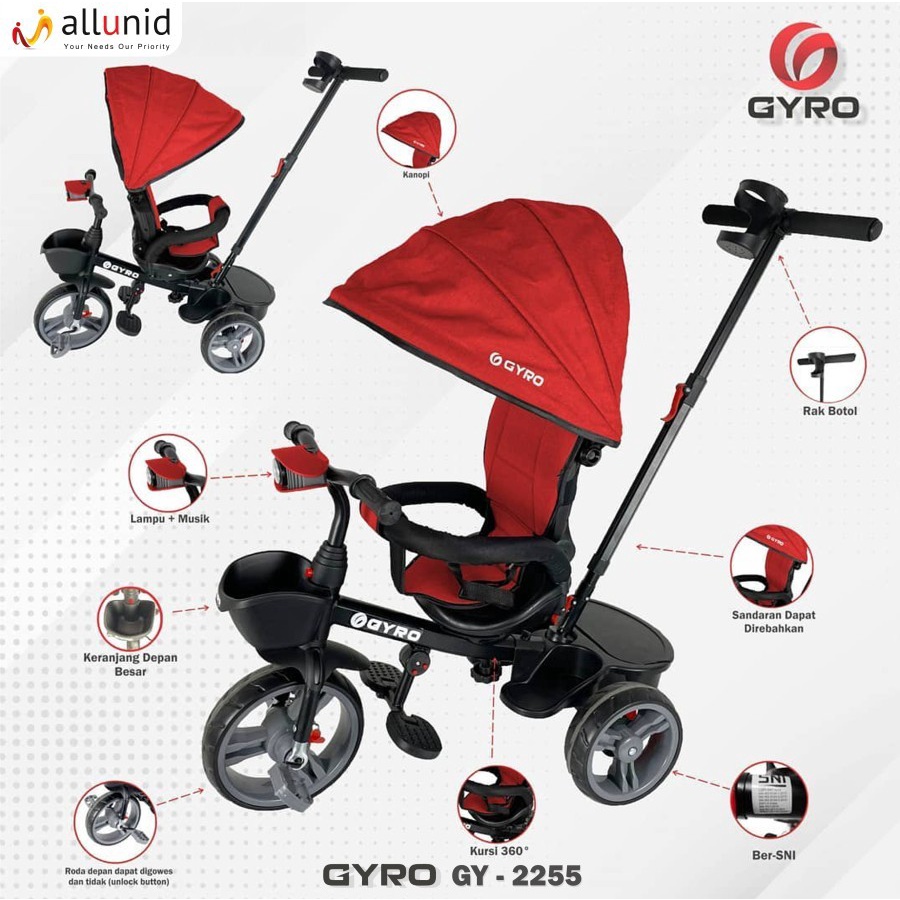 Sepeda Roda Tiga Stroler Anak GYRO 2255 Tricycle Bike - BISA GOSEND