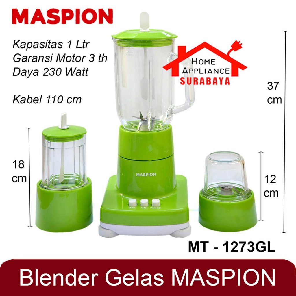 Blender Maspion Kaca Kapasitas 1 Liter 3 IN 1 MT 1273 GL / MT-1273 GL