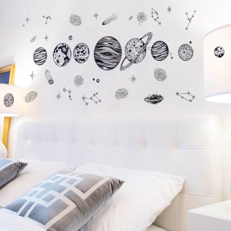 60x90cm Creative Waterproof Space Planet Sketch Wall Sticker Wall Decals for Tv Backdrop Living Room