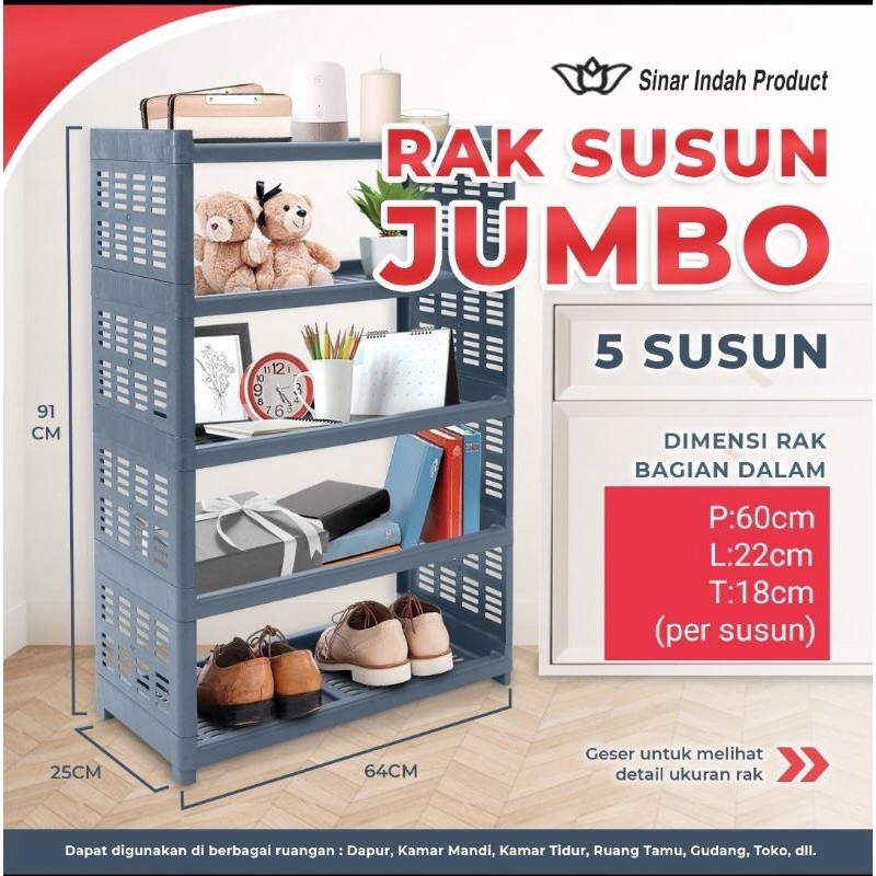 (JUMBO) RAK SUSUN PLASTIK MULTIFUNGSI 5 SUSUN KUAT MURAH (MUAT SEPATU)