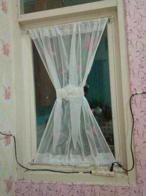 Gordeng/hordeng/gordyn Jendela Minimalis  Ikat Vitrage Voil Putih Transfaran
