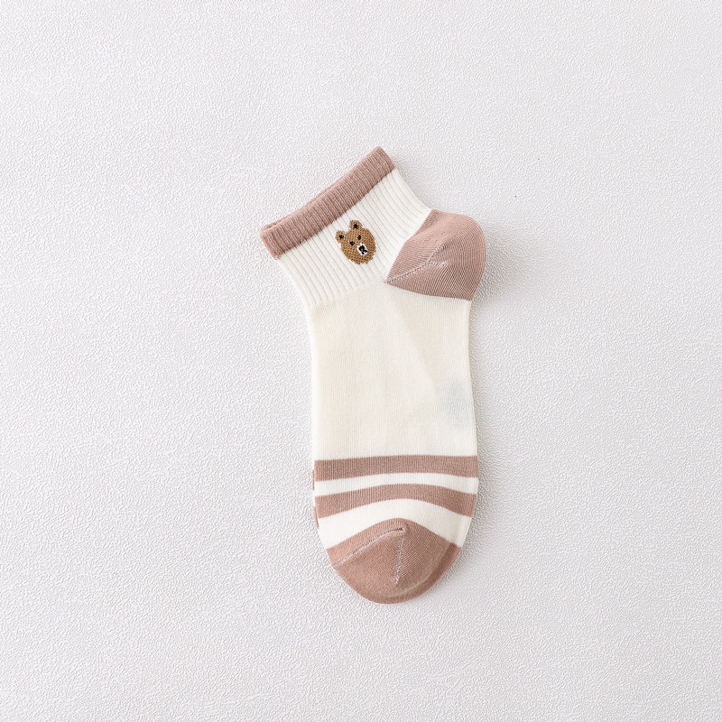 [littlecrab] Kaos Kaki Bear Chocolate Cute Women Socks Import Kaos Kaki Berkualitas Square Brown White Kaos Kaki Beruang Korean Style-Coklat Putih