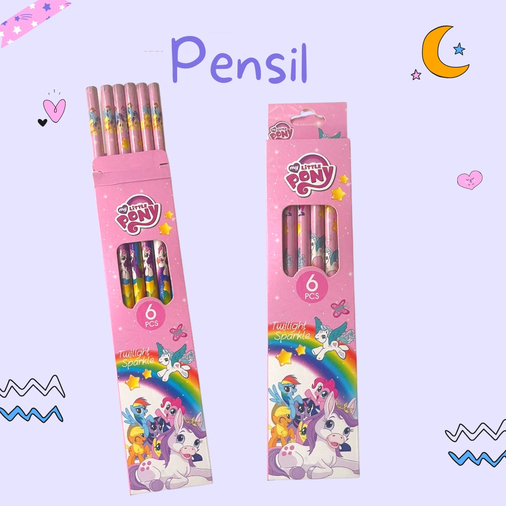 SET 6 PCS Pensil Unicorn Alat Tulis Cewek Lucu Anak Sekolah HB Pony