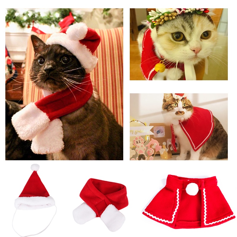 Christmas Cats and Dogs Santa Claus Pet Clothes New Year's Cloak Christmas Warm Clothes Kittens and Puppy Pet Clothes Scarf Cloak