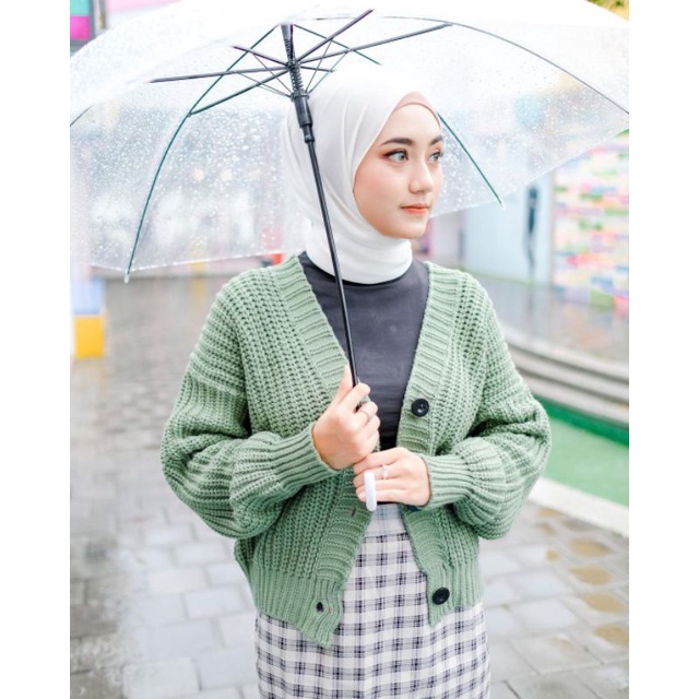 (COD) Cardy Rajut Lengan Balon