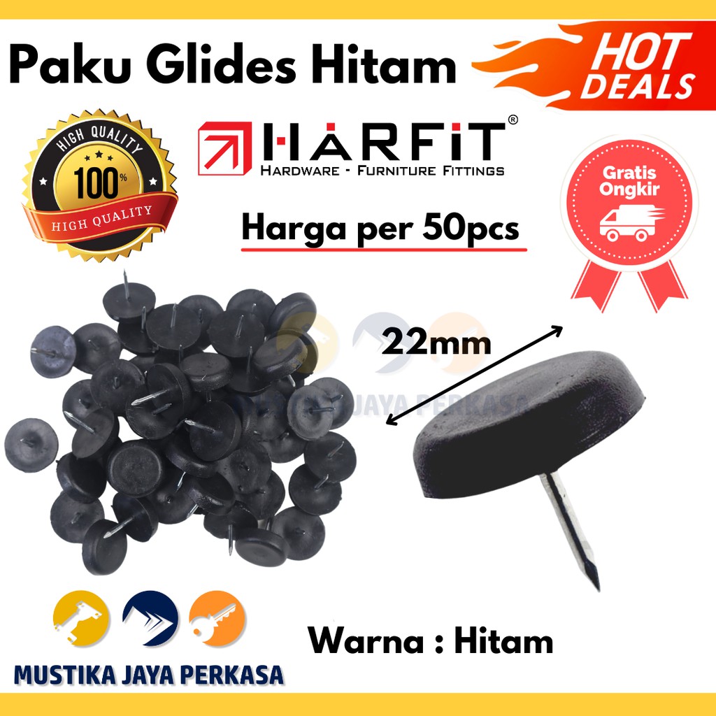 Paku Plastik Kaki Furniture Glides 22 Mm Hitam Kursi Lemari Paku Rotan