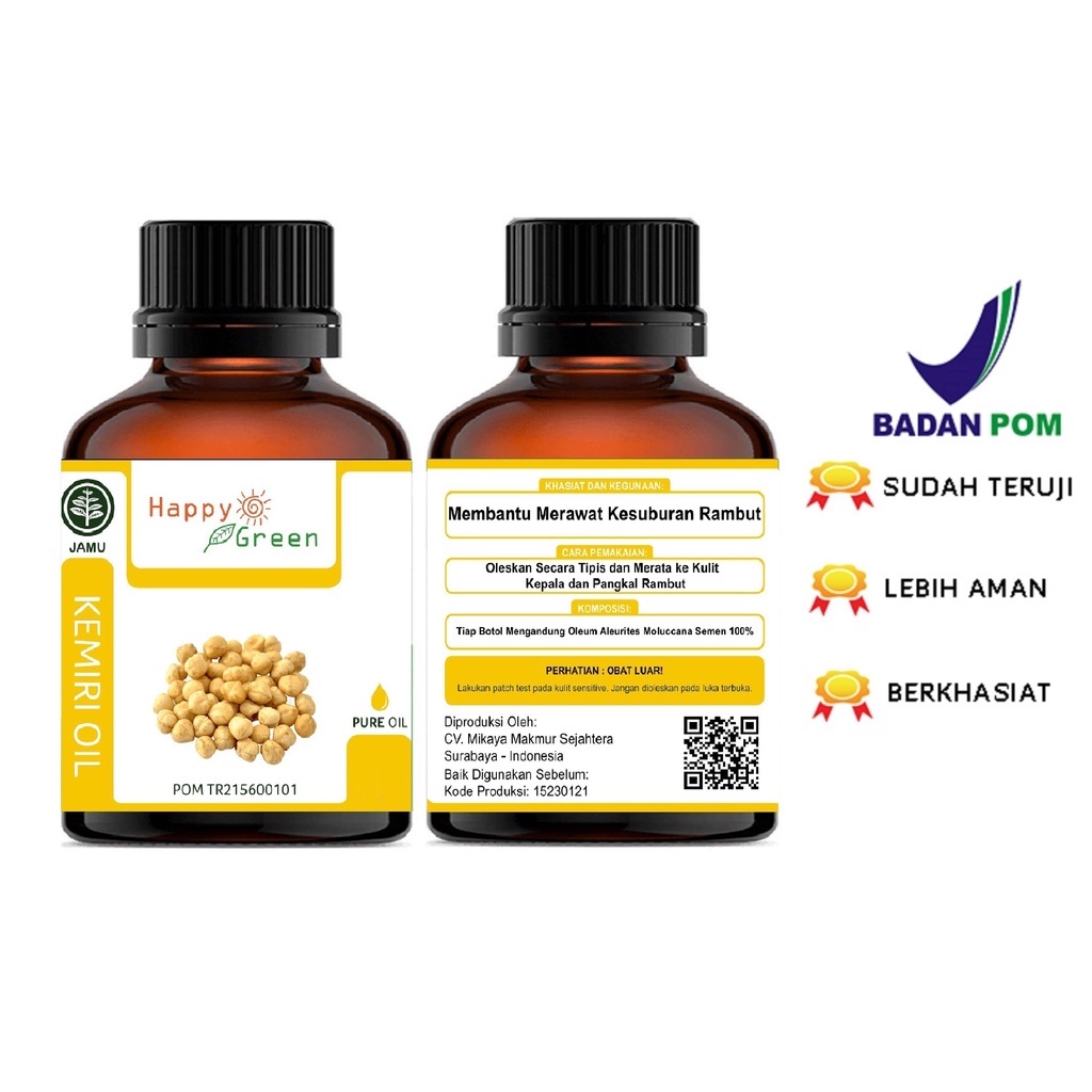 BPOM Happy Green Kemiri Oil - Minyak Candle nut Kukui 100% ASLI Garansi Uang Kembali Cocok u/ Segala Usia