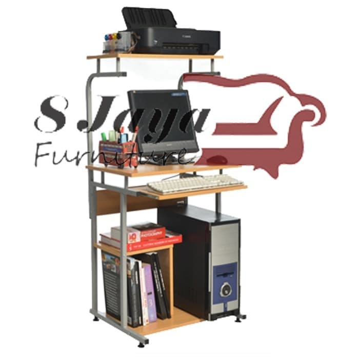 Pinaplepan Meja Komputer Minimalis Huga 905 Beech Rak Laptop Rangka Besi Kokoh - Beech