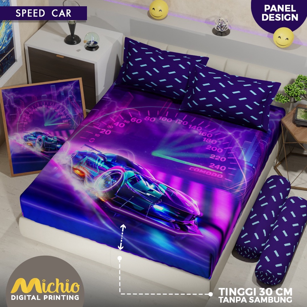 SPREI MICHIO SPEED CAR 180X200X30, 160X200X30, 120X200X30 PANEL TINGGI 30