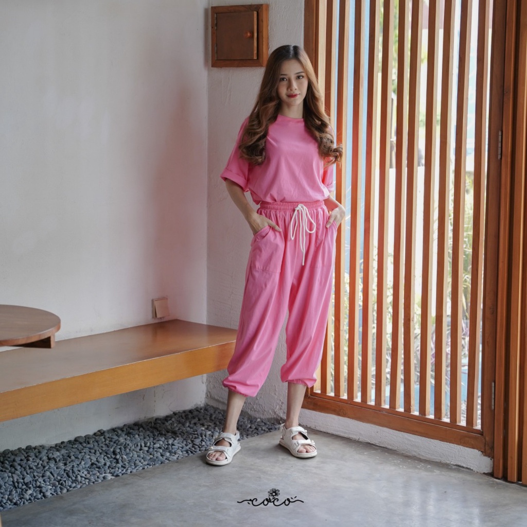 COCO - JENNIE SET - Celana Panjang - Setelan Wanita - Homewear - Pakaian Wanita - Piyama Wanita - Dailywear - Set Wanita-Bubblegum
