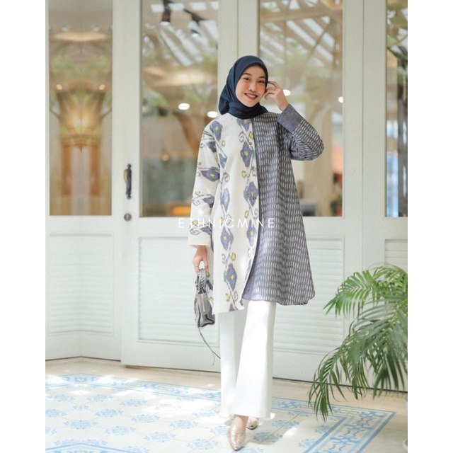 dress tenun wanita lengan panjang - tunik tenun wanita lengan panjang