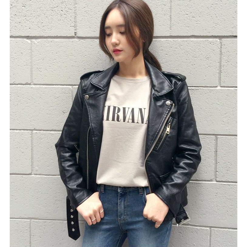 Jaket Kulit Wanita Ramones Changcuters Korea Blazer Crop