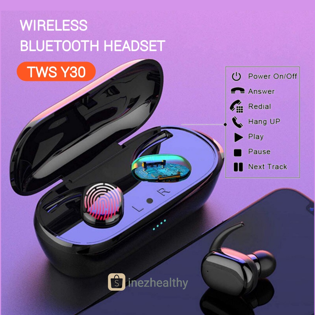 TWS Y30 Bluetooth Headset Bluetooth TWS Mikrofon 5.0 Earphone Bluetooth TWS HiFi Stereo Waterproof Earbuds Wireless Earphone Headset with Mic Headphone