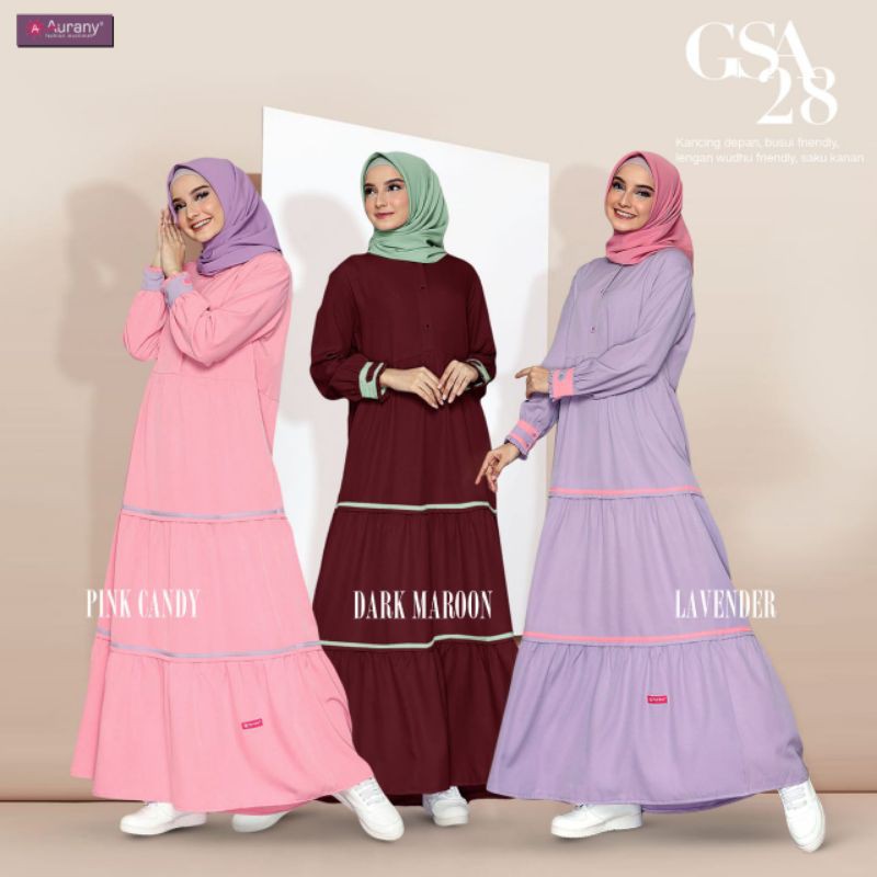 Gamis Original GSA 28 by Aurany|Gamis Lazara Strech|Gamis Busui Anggun|Baju Gamis|Gamis Murah