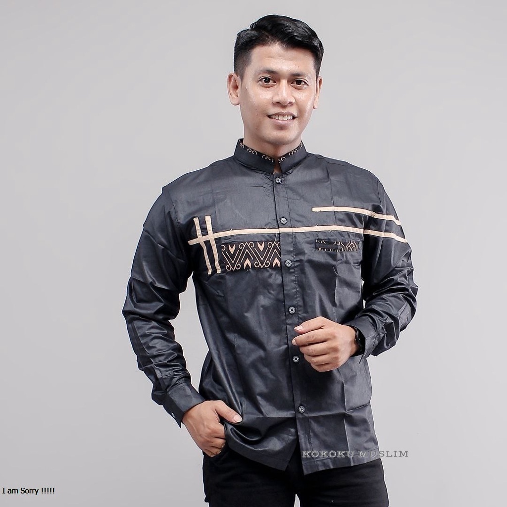 Kimono Fashion/ Baju Koko Muslim Lengan Panjang Kombinasi Batik Katun Pakaian Pria Dewasa Kemeja