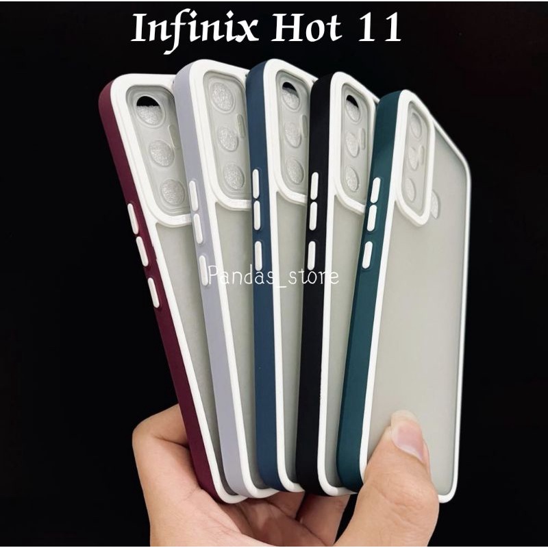 Pro Hybird Infinix Hot 11 Softcase Halus dan Elegan / Pinggiran Garis Putih Keren (Pandas)