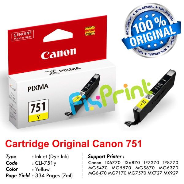 Cartridge Original Canon CLI-751 CLI751 751 751Y CLI-751Y Yellow