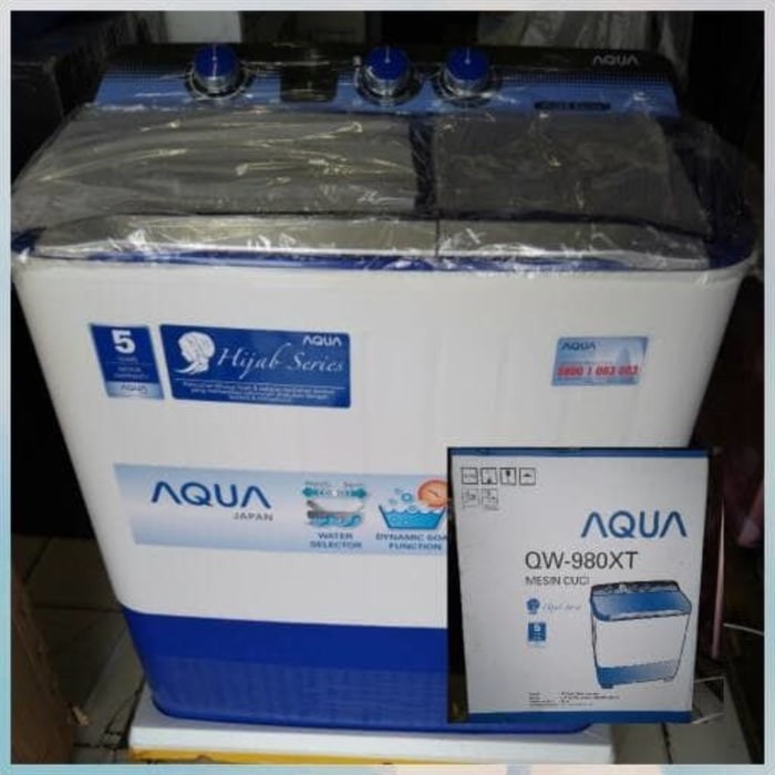 Mesin Cuci 2 Tabung Aqua QW-980XT Mesin Cuci 2 Tabung 9 Kg QW980XT Hijab Series Garansi Resmi