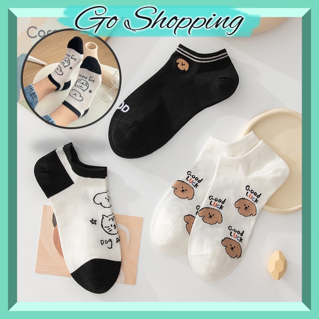 GO! KK817 Kaos Kaki Wanita Pria Pendek Unisex Semata Kaki Ankle Motif anjing Socks Korean