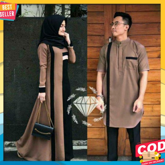 Set Couple Gamis  M L Xl Dress Gamis Brokat Baju Cuple Pasangan Gaun Pesta Lamaran Tunangan Seseraha