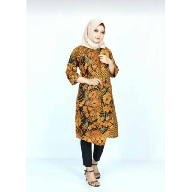 Tunik Batik Wanita Seragaman Kembang Sogan