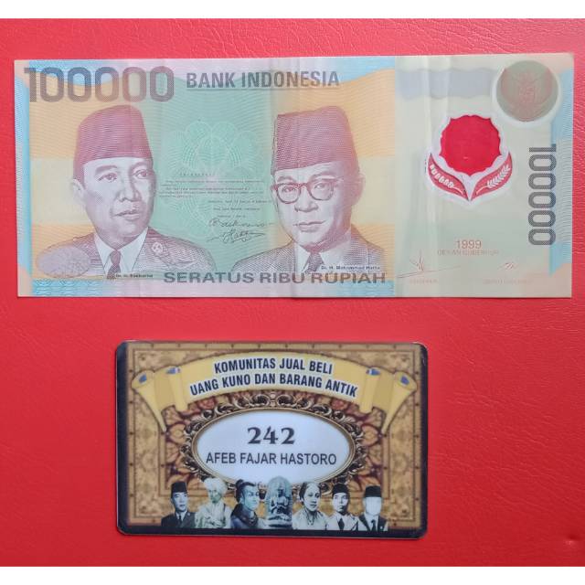 Uang kuno Indonesia Rp. 100.000 Soekarno-Hatta  polimer tahun 1999