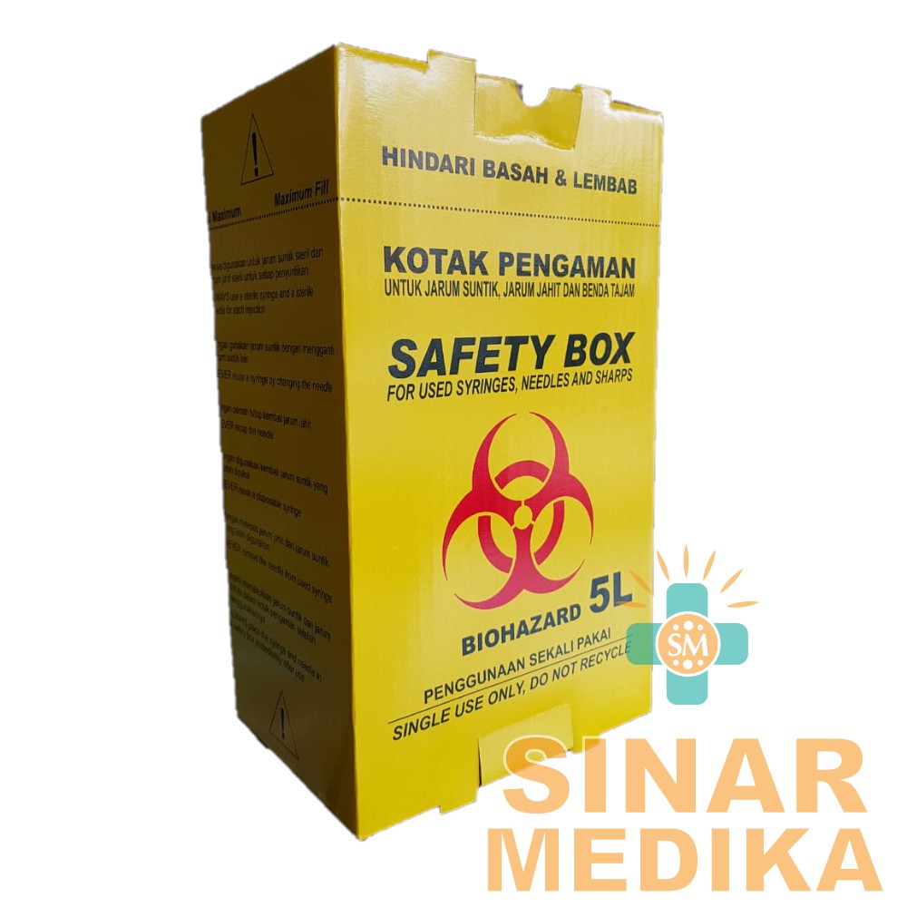 BIOHAZARD SAFETY BOX 5L UNTUK LIMBAH MEDIS ( SYRINGE , JARUM , AMPUL ) 5 L / 5 Liter